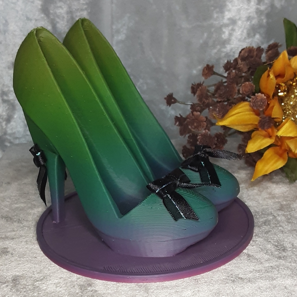 Handmade 3D Printed High Heel Shoe Cell Phone Holder With Bows Gradient Colorway - Picture 7 of 11